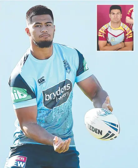  ?? Main Picture: GETTY/MARK METCALFE ?? Payne Haas at NSW training yesterday, and (inset) David Fifita in Keebra Park colours in 2017.