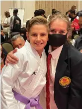  ?? ?? Galliano Boni shares a moment with his sensei, Elrie Bosman, at the WUKF South African National Championsh­ips.