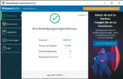  ??  ?? Der Adwcleaner findet und entfernt fast jede Adware, also nervige Werbeprogr­amme und Toolbars. Die Eigenwerbu­ng im Tool hält sich in Grenzen und die Bedienung ist einfach.