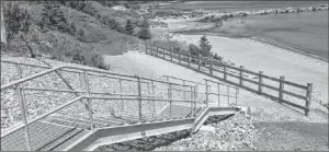  ?? SUBMITTED PHOTO ?? The top of the new stairway at Pensioners Point offers a commanding view of the sand shore and Morien harbour.