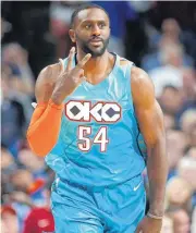  ??  ?? Oklahoma City’s Patrick Patterson celebrates a basket against the New York Knicks on Nov. 14. [PHOTO BY SARAH PHIPPS, THE OKLAHOMAN ARCHIVES]