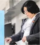  ?? PAT NABONG/SUN-TIMES ?? Ald. Nicole Lee (11th) votes at the voting precinct at Long Life Apartments in the Chinatown neighborho­od, Tuesday.