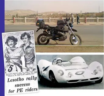  ??  ?? Below:bmw HP2, note super efficient load stowage. Bottom: 1964, Kayalami, Brausch(25) at the wheel of Lotus 30 and 1979, Lesotho Endurance Race, Brausch (42) wins the 250cc class