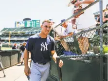  ?? Gabrielle Lurie / The Chronicle ?? Outfielder Aaron Judge, who could be in line for American League awards, including MVP and Rookie of the Year, is seen in Oakland in June when the A’s hosted the Yankees.