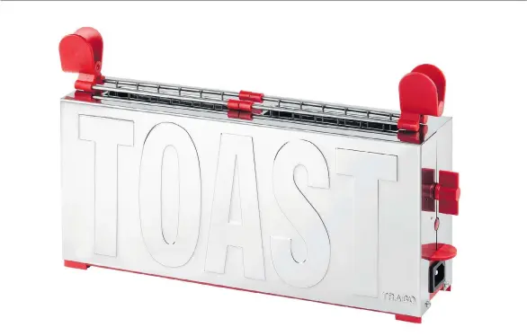  ??  ?? Although designed 20 years ago, Italian designer Gae Aulenti’s Toast toaster reflects the current graphic-inspired trend in home design.