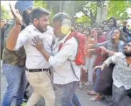  ?? RAJ K RAJ/HT PHOTO ?? Clashes broke out between members of ABVP, AISA and other students on Wednesday.