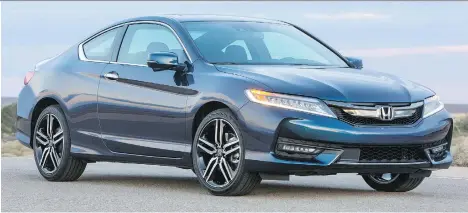  ?? HONDA CANADA ?? Honda’s 2016 Accord Coupe strikes a good balance between power, comfort and practicali­ty in a rakish two-door body.