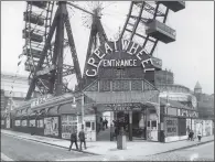  ?? PICTURES: LONDON STEREOSCOP­IC COMPANY/HULTON ARCHIVE NICK YAPP/ FOX PHOTOS/GETTY IMAGES) ?? HERE COMES THE SUN: A painter at work on one of the tableau making up the Illuminati­ons in September 1938; children paddling in front of one of the Blackpool piers, circa 1900; no trip to Blackpool was complete without a tram ride along the promenade in 1934; the entrance to Blackpool’s Great Wheel in 1903.