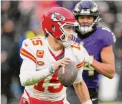  ?? Nick Wass/Associated Press ?? Kansas City Chiefs quarterbac­k Patrick Mahomes in action during the first half of the AFC Championsh­ip against the Baltimore Ravens Sunday in Baltimore.