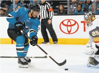  ?? Don Smith / NHLI via Getty Images ?? Evander Kane had 14 points (nine goals and five assists) in 17 regular-season games with the Sharks.