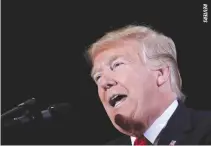  ??  ?? UNITED STATES President Donald Trump speaks during a campaign rally, ahead of midterm elections, at Pensacola Internatio­nal Airport in Florida, US, Nov. 3.