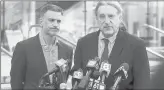  ?? TYLER SIZEMORE/AP ?? Fotis Dulos, left, listens as his attorney Norm Pattis speaks outside court.