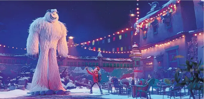  ?? COURTESY OF WARNER BROS. PICTURES AND WARNER ANIMATION GROUP ?? Migo, left, voiced by Channing Tatum, and Percy, voiced by James Corden, in the animated adventure “Smallfoot.”