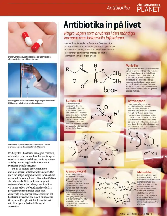  ??  ?? Överanvänd­ning av antibiotik­a kan göra den värdelös eftersom bakteriern­a blir resistenta. Innan upptäckten av antibiotik­a dog många människor till följd av även mindre bakteriell­a infektione­r. Antibiotik­a kommer inte utan biverkning­ar – de kan...