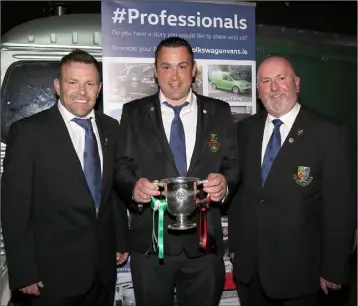  ??  ?? Darren Ennis, assistant referee; Seamus Kelly, Wexford Volkswagen Cup final referee, and Seamus Ryan, Chairman, Irish Soccer Referees, Wexford Branch, at the launch night.