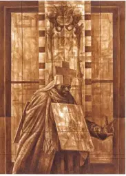  ??  ?? Charles White (1918-1979), Black Pope (Sandwich Board Man), 1973.Oil wash on board, 60 x 437⁄8 in. The Museum of Modern Art, NewYork, Richard S. Zeisler (by exchange), The Friends of Education of The Museum of Modern Art, Committee on Drawings Fund, Dian Woodner, and Agnes Gund. © The Charles White Archives Inc.