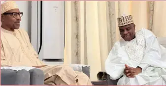  ?? ?? L-R: Former President Muhammadu Buhari and Former Sokoto State Governor, Aminu Waziri Tambuwal; during Tambuwal’s visit to Daura, Katsina State ...... recently