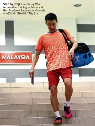  ??  ?? Step by step: Lee Chong Wei returned to training in January at the Academy Badminton Malaysia. — AZMAN GHANI / The Star