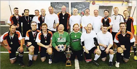  ?? Special to the Herald ?? Champions PLK and runners-up HLW gathered for a photo after the A Division final: Back row, from left: Phil Barata, Zico Pescada, Derrick Webb, Dave Crompton, Reid Jenkins, Andy Burt, Dave Killick, Pascal Delaquis, Ernie Kish, Gord McLaren, Brian...