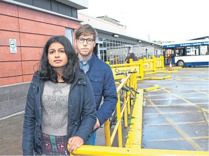  ??  ?? Mariam and Ben at Dundee Bus Station, near to where she was subjected to racial abuse.