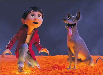  ?? PIXAR/DISNEY ?? Characters Miguel, voiced by Anthony Gonzalez, and his dog Dante are seen in Pixar’s newest animated feature, Coco. The film’s art lead, Ana Ramirez, is a keynote speaker at SPARK Animation.