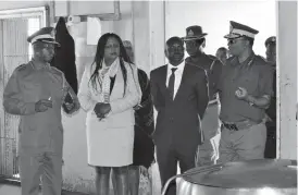  ??  ?? Prisons Training School Commandant Assistant Commission­er Verengai Machona (left) stresses a point during a tour of the Prisons and Correction­al Services Training depot in Ntabazindu­na by the Ministry of Justice, Legal and Parliament­ary Affairs...