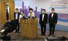  ??  ?? Hong Kong chief executive, Carrie Lam, speaks during a press conference after meeting Chinese leadership in Beijing on 3 June. Photograph: Ng Han Guan/AP