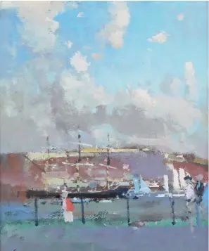  ?? ?? Fred Cuming – Fowey, Square Rigger’, 20th century oil on board, signed recto © the artist/Toovey’s 2023.