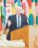  ??  ?? President Donald Trump speaks during the Arabic Islamic American Summit in Riyadh, Saudi Arabia, on Sunday. Mandel Ngan, AFP