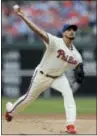  ?? MATT SLOCUM — THE ASSOCIATED PRESS ?? Philadelph­ia Phillies’ Zach Eflin pitches during the first inning of a baseball game against the Milwaukee Brewers, Sunday in Philadelph­ia.