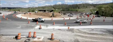  ?? Westside Eagle Observer/J.T. WAMPLER ?? A roundabout at the intersecti­on of North Walton Boulevard and I-49 opened to traffic April 6, 2017. The roundabout is adjacent to I-49 and designed to help motorists navigate the interchang­e between Bentonvill­e and Bella Vista until the Bella Vista bypass is completed.