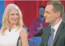  ?? | CHARLES KRUPA/ AP ?? Kellyanne Conway and Clinton campaign manager Robby Mook on Thursday at Harvard.