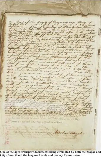  ?? ?? One of the aged transport documents being circulated by both the Mayor and City Council and the Guyana Lands and Survey Commission.