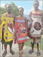  ?? ?? L-R: Dr Phumuzani Mpofu, Bongekile and Mbongiseni showing off their traditiona­l regalia as the college also observed their Culture Day.