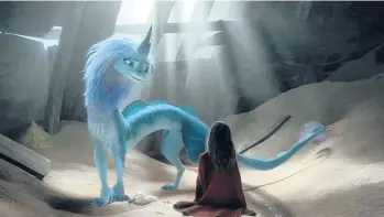  ??  ?? Raya, voiced by Kelly Marie Tran, appears with the dragon Sisu, voiced by Awkwafina, in“Raya and the Last Dragon.” DISNEY+