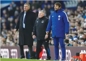  ??  ?? STALEMATE: Antonio Conte (R) and Everton manager Sam Allardyce during the clash at Goodison Park. Conte felt his side deserved more than a point. (Reuters)