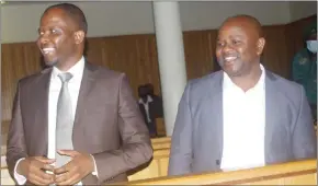  ?? ?? Hosea MP Mduduzi Bacede Mabuza (L) and Ngwempisi MP Mthandeni Dube in court in this file pic.