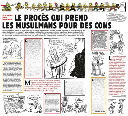  ??  ?? Enjeu.
Numéro « Spécial procès », le 7 février 2007. Au moment du « procès des caricature­s », « Charlie » pose de nouveau la question :
« La liberté d’expression et le droit à la caricature seront-ils restreints par le droit des religions ? »