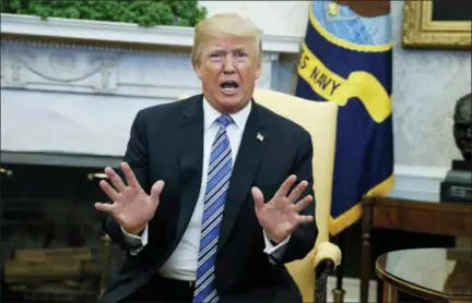  ?? EVAN VUCCI — THE ASSOCIATED PRESS ?? President Donald Trump speaks during a meeting with Israeli Prime Minister Benjamin Netanyahu in the Oval Office of the White House, Monday in Washington.