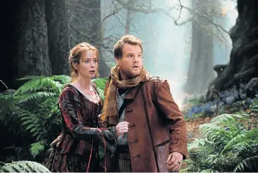  ??  ?? Emily Blunt, left, and James Corden in a scene from Into The Woods. Into The Woods Starring Meryl Streep, Emily Blunt, Anna Kendrick, James Corden, Chris Pine. Directed by Rob Marshall.