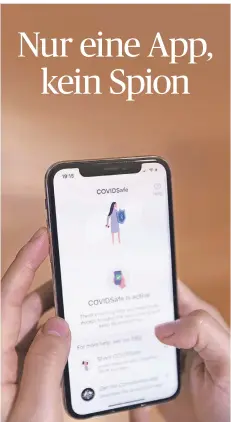  ?? FOTO: DPA ?? So oder so ähnlich könnte die deutsche Variante aussehen: die freiwillig­e australisc­he Tracing-App „Covid Safe“auf einem Mobiltelef­on.