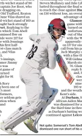  ??  ?? Not quite: Somerset’s Tom Abell was dismissed one run short of his century