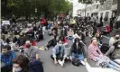  ??  ?? Protesters stopping to sit in the road during the Million People March demonstrat­ion in London on 30 August. Photograph: Anadolu Agency/Getty Images