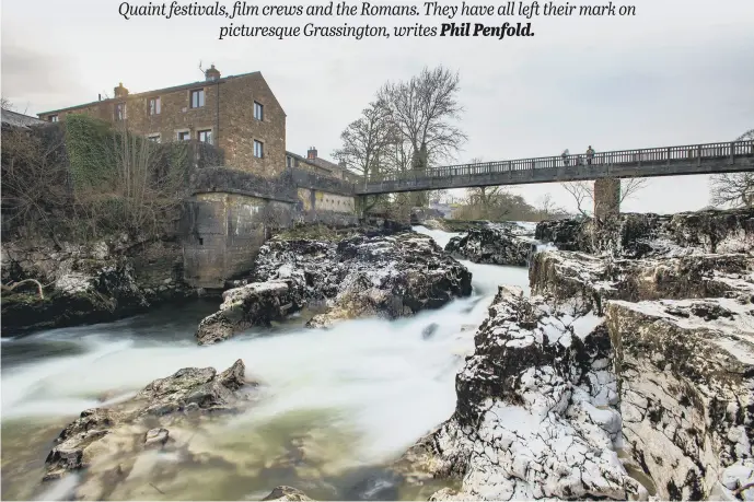  ?? MAIN PICTURE: BRUCE ROLLINSON ?? FALLING WATERS: Always a popular spot for visitors – Linton Falls at Grassingto­n, in Upper Wharfedale; inset, the town square in 1968.