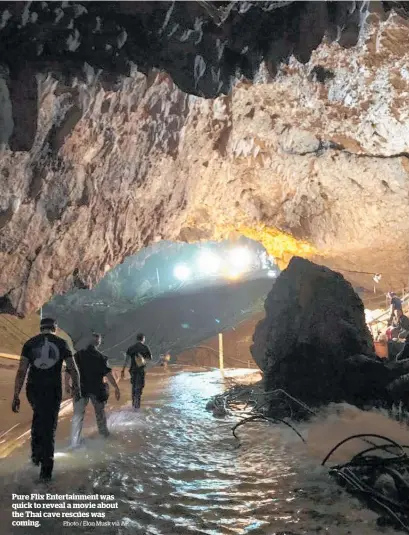  ?? Photo / Elon Musk via AP ?? Pure Flix Entertainm­ent was quick to reveal a movie about the Thai cave rescues was coming.