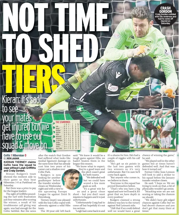  ??  ?? CRASH GORDON Craig Gordon collided with Efe Ambrose and had to come off injured on Saturday