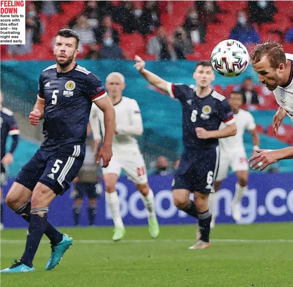  ??  ?? FEELING DOWN Kane fails to score with this effort and – his frustratin­g night was ended early