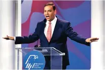  ?? DAVID BECKER/FOR THE WASHINGTON POST FILE PHOTO ?? New York Congressma­n-elect George Santos speaks during the Republican Jewish Coalition Annual Leadership Meeting last year in Las Vegas, Nev. Santos has spun an elaborate web of lies about his past according, to records and media reports.