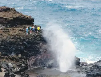  ??  ?? Nakalele Blowhole spouts high on a big-surf day. It’s one Maui attraction that is at its best in stormy weather. Just keep your distance and watch your footing on the wet lava rock.