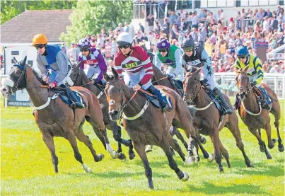  ?? Pictures: Steve MacDougall. ?? Above: Eventual winner Morning With Ivan, right, eases along in the feature as Raise A Spark, left, and Nendrum lead the pack along; right: Blue Kascade breaks for home in the 3.40 race.